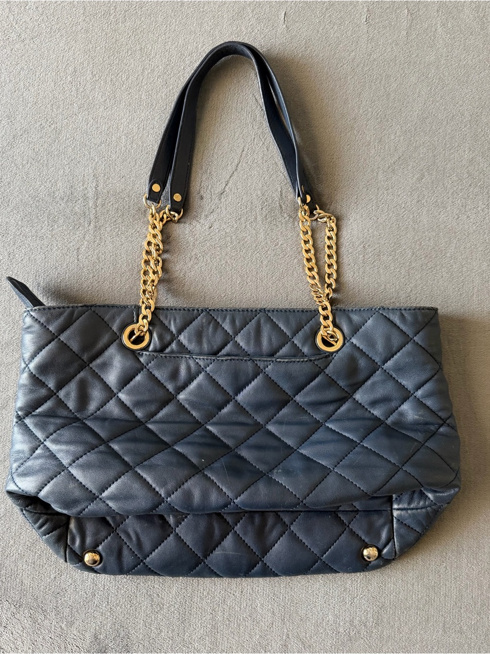 Michael Kors Blue Navy Quilted Tote with Gold Chain Handles - Picture 2 of 10